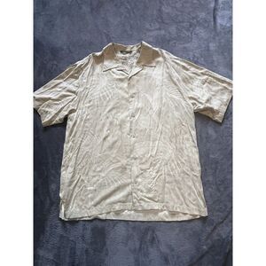 Tommy Bahama 100% Silk Cream Yellow Floral‎ Short Sleeve Hawaiian Shirt Sz Large